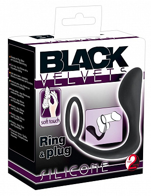 Чёрное эрекционное кольцо с анальной пробкой Black Velvets Ring   Plug Orion 0516724 - цена 