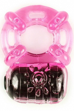 Розовое эрекционное кольцо c вибропулей  BR011F с доставкой 