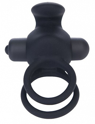 Чёрное эрекционное кольцо с вибрацией и подхватом мошонки Lovetoy LV1427-black - цена 