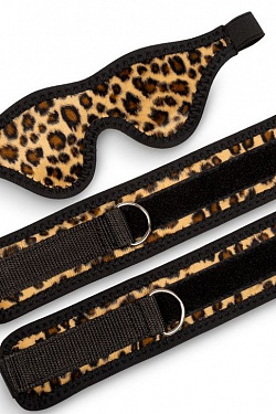 Черно-леопардовый комплект: наручники на липучке и маска без прорезей Пикантные штучки DP287 с доставкой 