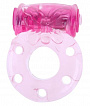 Розовое эрекционное кольцо с бабочкой на вибропуле Baile BI-010081 - цена 