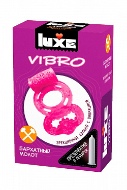 Розовое эрекционное виброкольцо Luxe VIBRO  Бархатный молот  + презерватив Luxe Luxe VIBRO  Бархатный молот  new с доставкой 