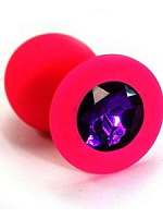 Розовая силиконовая анальная пробка с темно-фиолетовым кристаллом - 7 см. Kanikule KL-S0004M с доставкой 