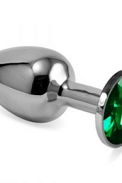 Серебристая анальная втулка с зеленым кристаллом - 7 см. Сумерки богов 513-03 green-DD с доставкой 