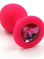 Розовая силиконовая анальная пробка с тёмно-розовым кристаллом - 7 см. Kanikule KL-S0002M с доставкой 