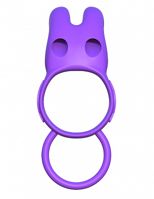 Эрекционное кольцо с вибрацией и подхватом для мошонки Twin Teazer Rabbit Ring Pipedream PD5802-12 - цена 
