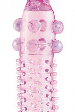 Гелевая розовая насадка с шариками, шипами и усиком - 11 см. ToyFa 818027-3 с доставкой 