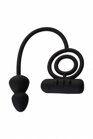 Чёрное эрекционное кольцо с вибропулькой и анальным хвостом Erotist 541305 - цена 