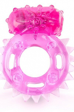 Розовое эрекционное кольцо c шипиками по кругу и вибропулей  BRC003 с доставкой 