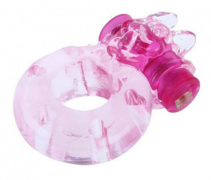 Розовое эрекционное виброкольцо с котом Baile BI-010081A - цена 