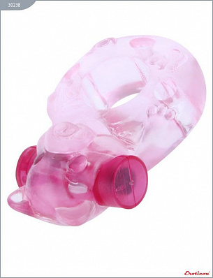 Розовое эрекционное кольцо «Медвежонок» с мини-вибратором Eroticon 30238 - цена 