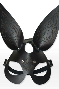 Чёрная кожаная маска с длинными ушками и эффектом тату Sitabella 3186-1g с доставкой 