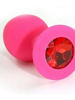 Розовая силиконовая анальная пробка с красным кристаллом - 7 см. Kanikule KL-S0012M с доставкой 