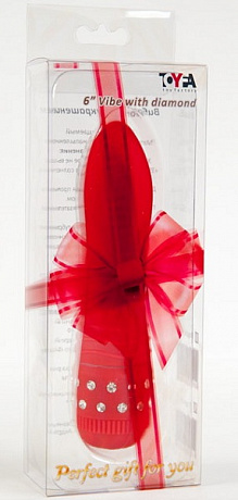 Стильный красный вибратор с кристаллами ToyFa 881042-9 - цена 