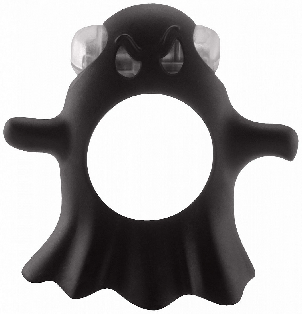 Чёрное эрекционное виброкольцо Gentle Ghost Cockring в виде привидения Shots Media BV SLI162BLK - цена 