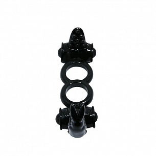 Чёрное двойное эрекционное кольцо с 2 виброэлементами Baile BI-014079-1 - цена 