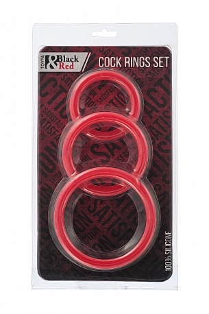 Набор из 3 красных эрекционных колец различного диаметра ToyFa 901404-9 - цена 