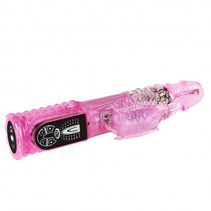 Розовый вибратор-ротатор с клиторальным стимулятором-бабочкой - 26,3 см. Baile BW-043006-0101 - цена 