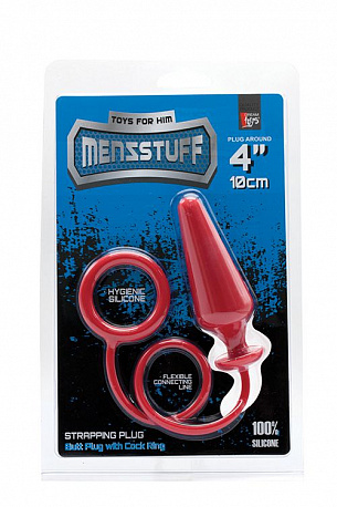 Красное эрекционное кольцо с анальной пробкой MENZSTUFF 4INCH SINGLE RING ANAL PLUG Dream Toys 21276 - цена 