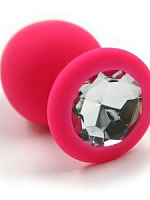 Розовая силиконовая анальная пробка с прозрачным кристаллом - 7 см. Kanikule KL-S0006M с доставкой 