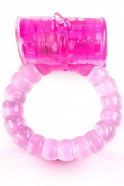 Розовое рельефное эрекционное кольцо с вибропулей  BRRF003 с доставкой 
