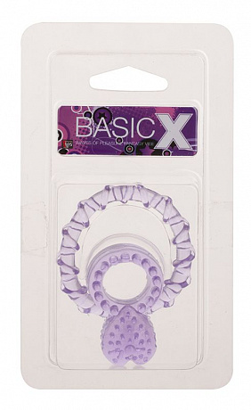 Фиолетовое кольцо с подхватом мошонки и клиторальным язычком BASICX TPR DOUBLE COCKRING Dream Toys 20676 - цена 