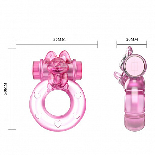 Розовое эрекционное кольцо с вибрацией Ring Baile BI-010082A - цена 
