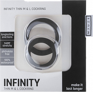Набор из 2 чёрных эрекционных колец разного размера Infinity Thin M and L Cockring  Shots Media BV MJU016BLK - цена 