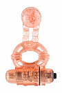 Персиковое эрекционное виброкольцо с хвостом для стимуляции мошонки White Label МС01030034peach - цена 