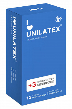 Классические презервативы Unilatex Natural Plain - 12 шт. + 3 шт. в подарок Unilatex Unilatex Natural Plain №12 + №3 с доставкой 
