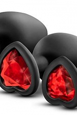 Набор черных анальных пробок с красным кристаллом-сердечком Bling Plugs Training Kit Blush Novelties BL-395825 с доставкой 