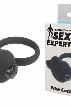 Чёрное эрекционное кольцо с вибрацией Sex Expert  SEM-55113 с доставкой 