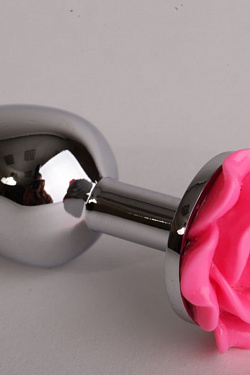 Серебристая анальная пробка с розовой розочкой - 7,6 см. 4sexdreaM 47181 с доставкой 