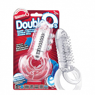 Прозрачное эрекционное кольцо с вибрацией DOUBLE O 8 CLEAR Screaming O DBL08-C-101 - цена 