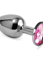 Небольшая серебристая анальная втулка с розовым кристаллом - 7,6 см. Lovetoy RO-SS06 с доставкой 