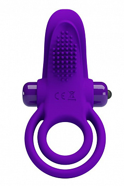 Фиолетовое силиконовое эрекционное кольцо с вибрацией и подхватом мошонки Baile BI-210203-1 с доставкой 