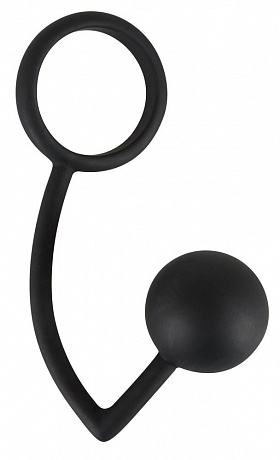 Чёрное эрекционное кольцо с шариком для анальной стимуляции Orion 0512141 - цена 