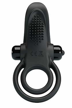 Черное силиконовое эрекционное кольцо с вибрацией и подхватом мошонки Baile BI-210203 с доставкой 