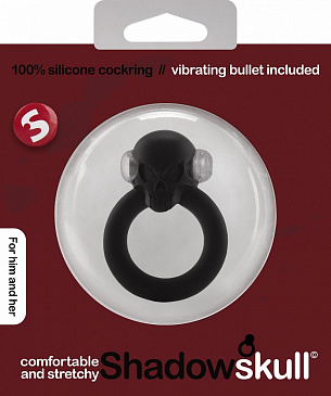 Чёрное виброкольцо Shadow Skull Cockring с черепом Shots Media BV SLI163BLK - цена 