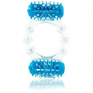 Голубое кольцо с двумя виброэлементами Two-O Screaming O CP-TWO-BU-110 - цена 