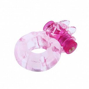Розовое эрекционное виброкольцо с кошкой на вибропуле Baile BI-010082 - цена 
