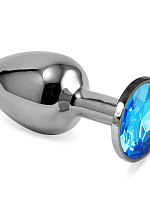Анальная серебристая пробка с голубым кристаллом на основании - 7,6 см. Lovetoy RO-SS05 с доставкой 
