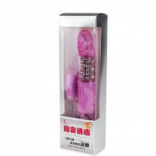 Розовый вибратор-ротатор с клиторальным стимулятором-бабочкой - 26,3 см. Baile BW-043006-0101 - цена 