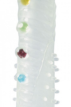 Закрытая белая насадка на пенис Crystal Sleeve с шариками и усиками - 14 см.  EE-10106 с доставкой 