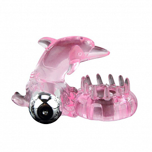 Розовое виброкольцо-дельфин с шипами Baile BI-010133-1-0101 - цена 