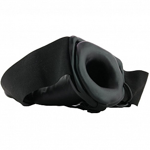 Чёрный полый страпон с вибрацией Unisex Vibrating Hollow Strap-On - 14 см. Lux Fetish LF5306 - цена 