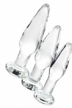 Набор из трех стеклянных анальных пробок с круглым ограничителем Sexus Glass  912306 с доставкой 