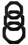 Набор чёрных эрекционных колец Octagon Rings 3 sizes (3 шт.) Shots Media BV SHT092BLK - цена 
