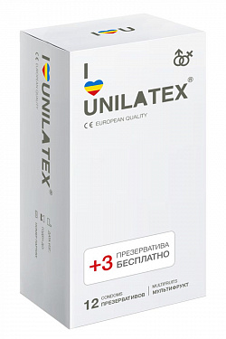 Разноцветные ароматизированные презервативы Unilatex Multifruit  - 12 шт. + 3 шт. в подарок Unilatex Unilatex Multifruits №12 + №3 с доставкой 