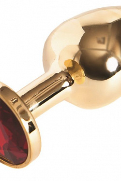 Малая золотистая анальная втулка с красным кристаллом - 6 см. ToyFa 712005 с доставкой 